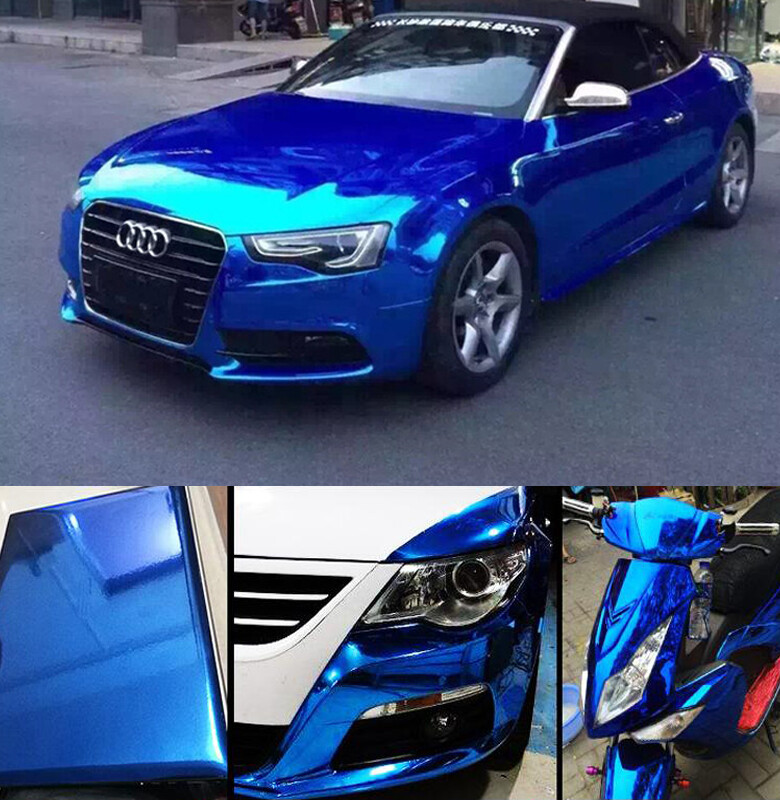 Full Roll 100FT x 5FT Glossy Mirror Chrome Blue Vinyl Foil Car Graphics Film