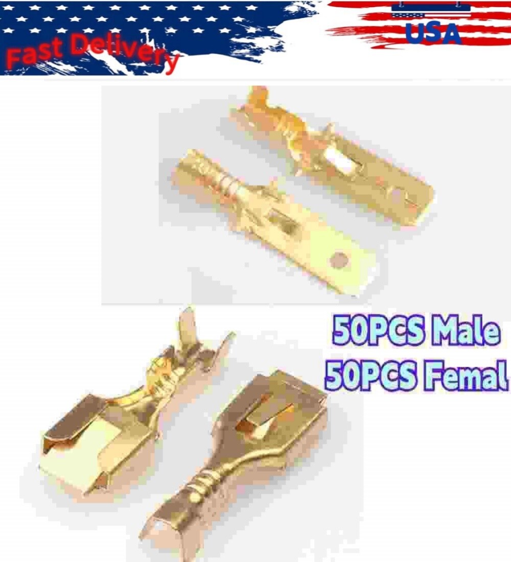 6.3mm Male & Female Spade Terminals Electrical Wire Crimp Connectors Kit 100pcs