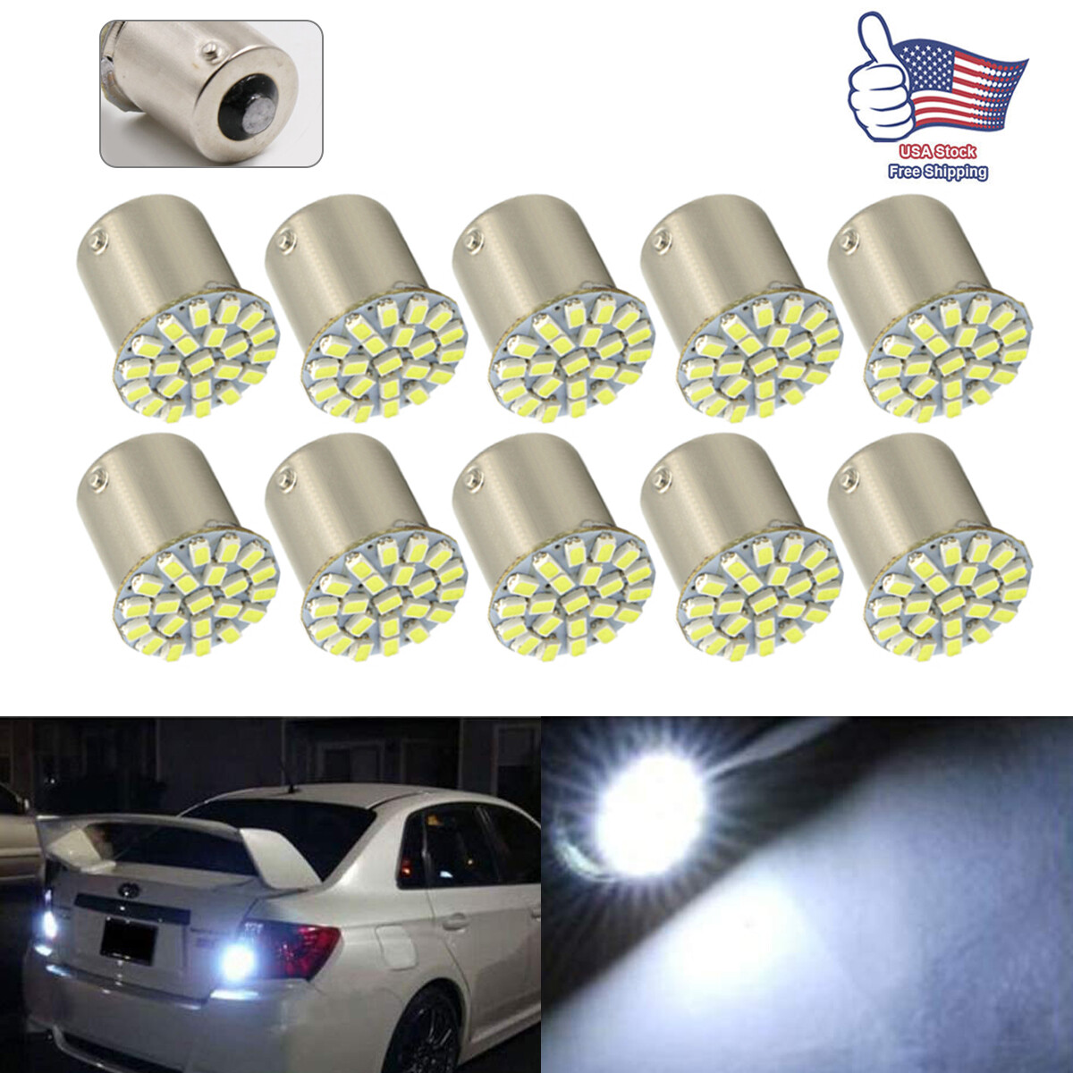 10Pcs LED Car Bulb 1156 BA15S 1206 22SMD Light Brake/Turn/Tail/Revese Lamp