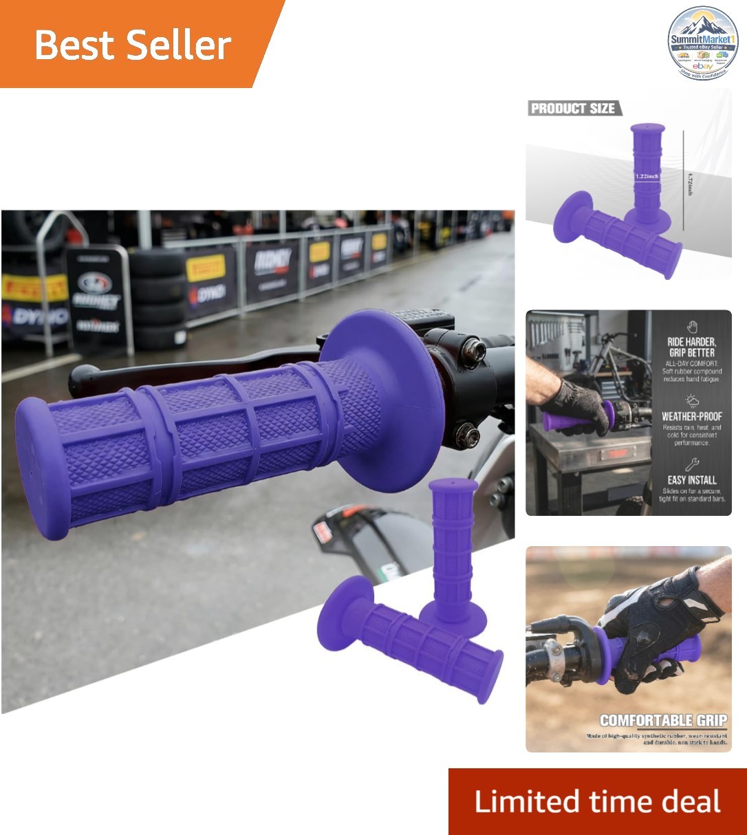 Non Slip Rubber Handlebar Grips 2PCS Ergonomic Purple Motorbike Size 4.72×1.38in