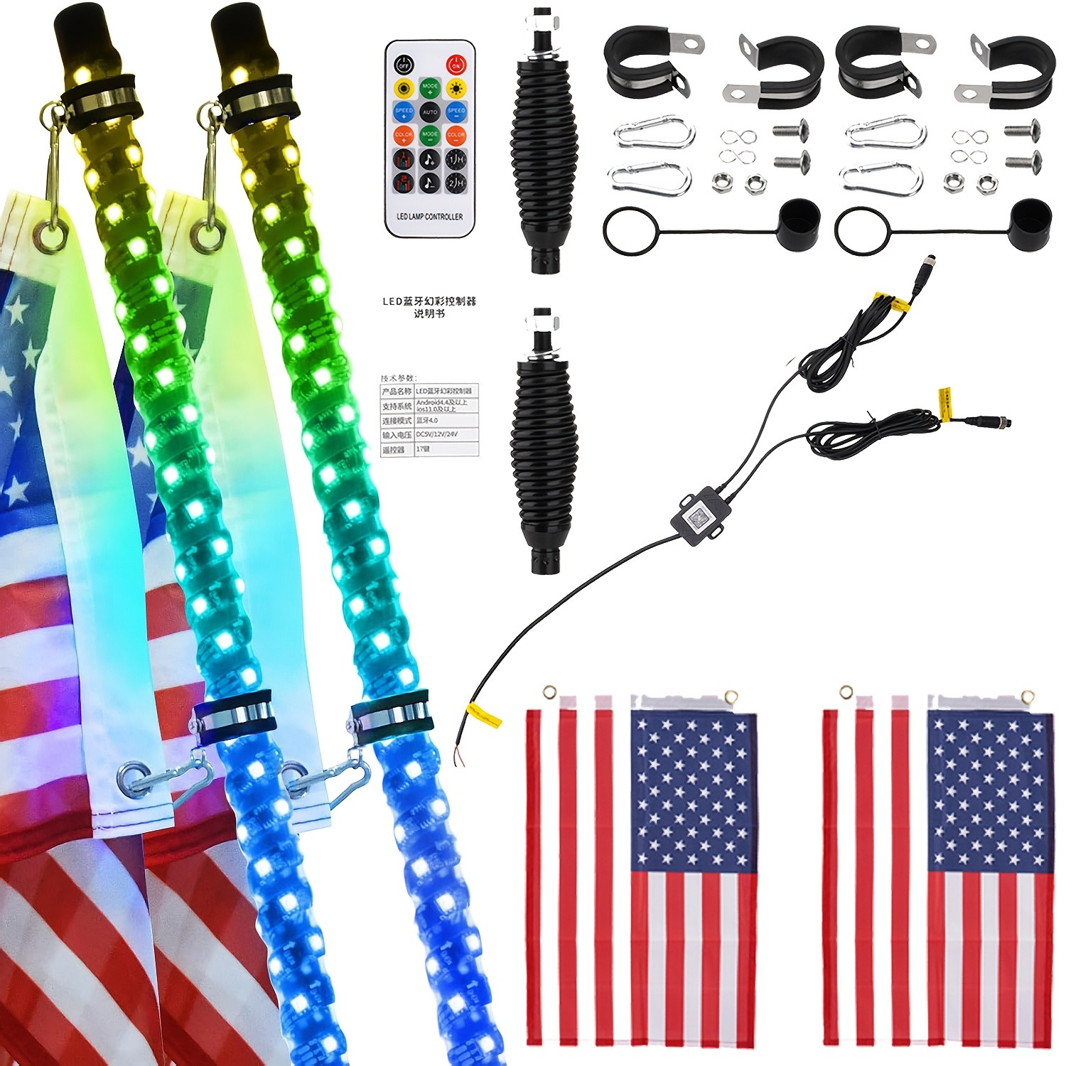 2 Pack 3FT Whip Lights with Spring Base,LED Whip Light with App & Remote Control