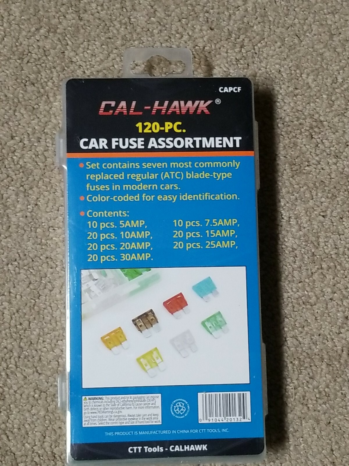 Cal-Hawk 120 Piece Auto Car Fuse Set 7 Color Coded Of Most Common