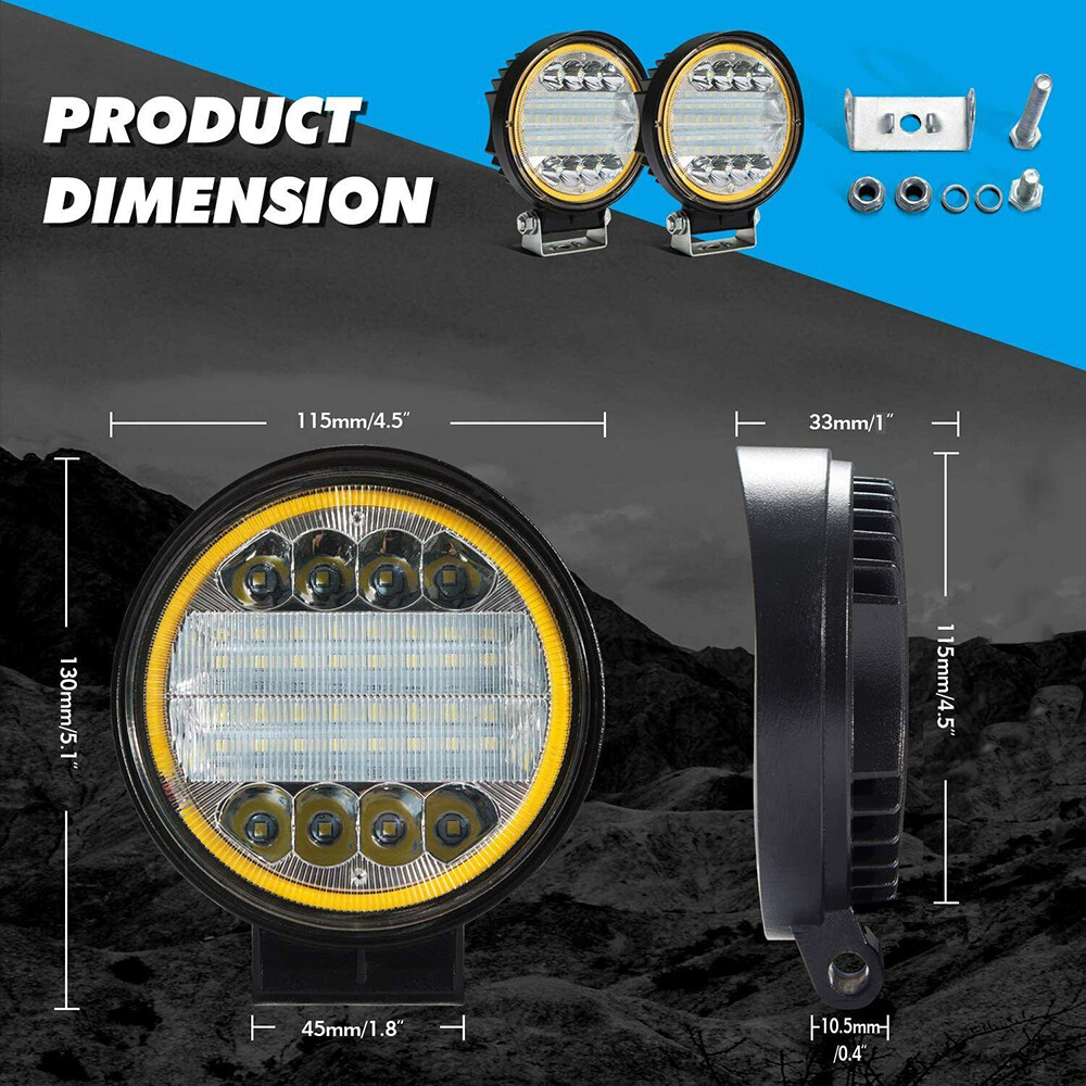 Pair 5”Inch LED Work Light Spot Flood Driving Fog Round Amber Lamp Offroad