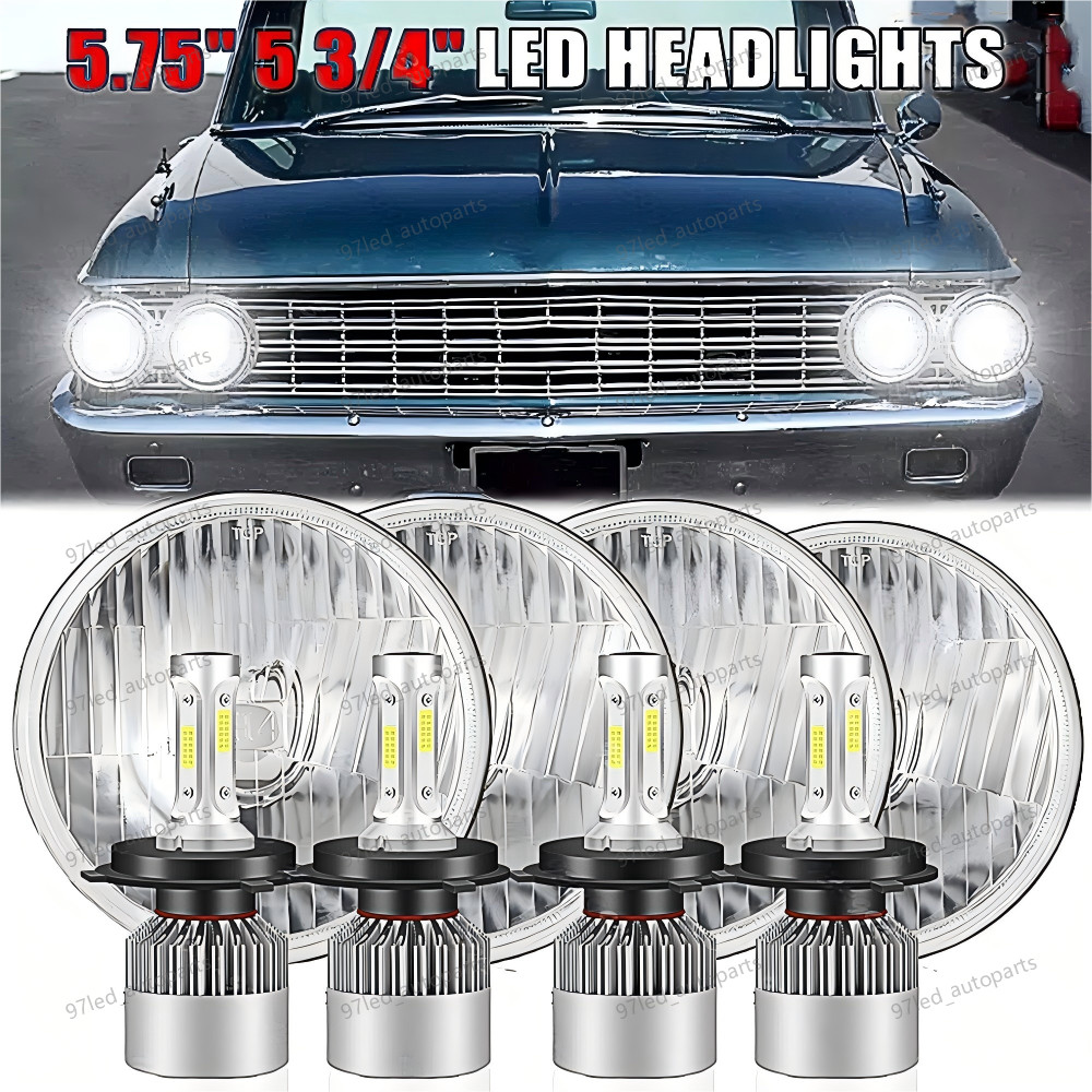 4pcs 5.75″ 5-3/4 inch Round LED Headlights Hi-Lo for Ford Galaxie 500 1962-1974+