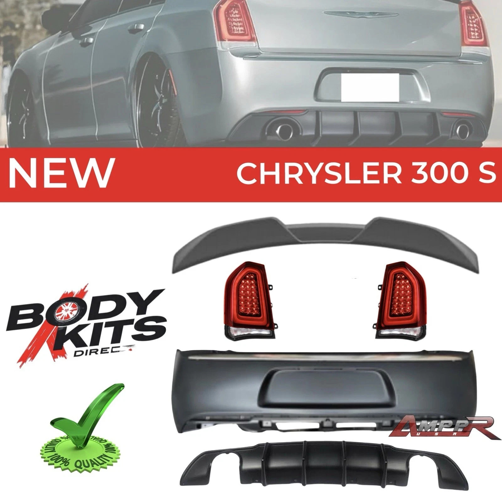 For 2011-2014 Chrysler 300 S SRT Rear Bumper Diffuser Tail Lights Trunk Spoiler
