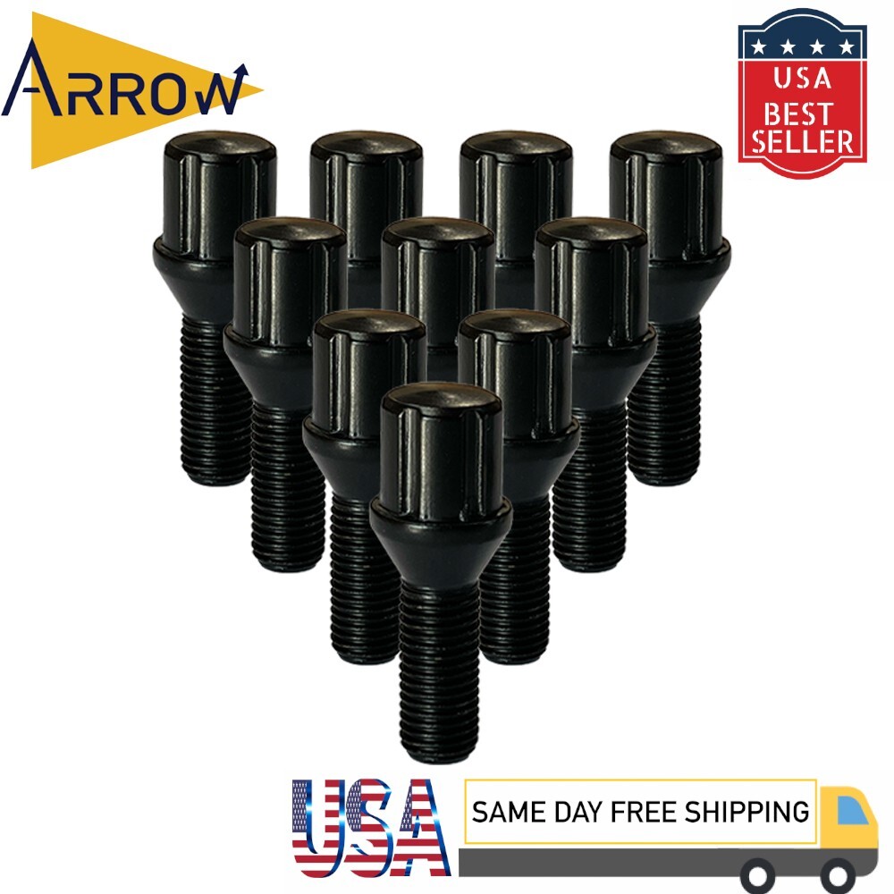 20x Black M12x1.25 Cone Seat Spline Bolt 28mm Shank Fit Chryler Dodge Ram Jeep
