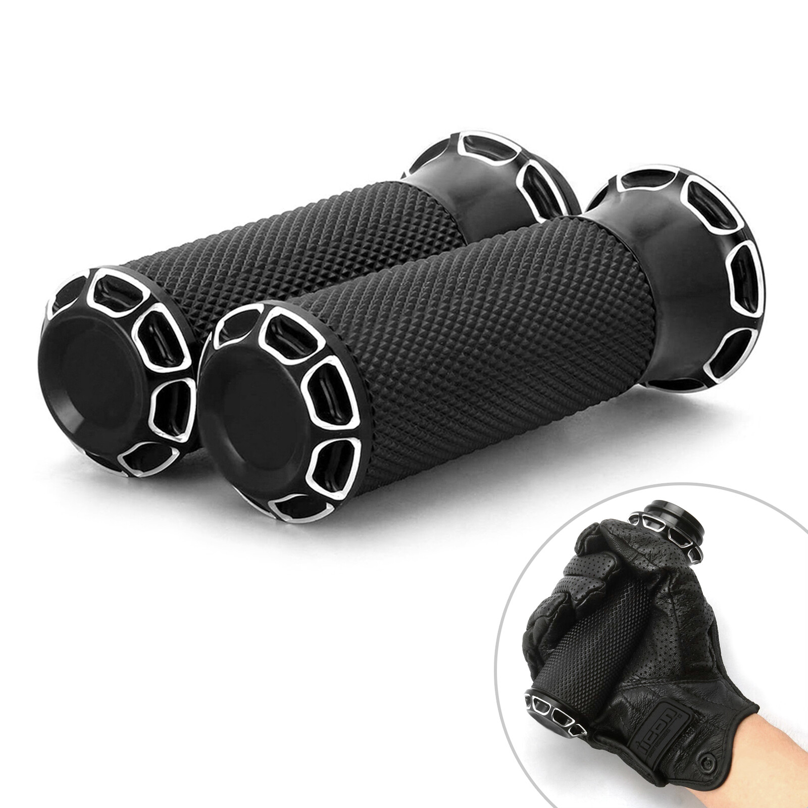 1″ CNC Edge Cut Handlebar Grips For Harley Electronic street glide FLHX 08-19