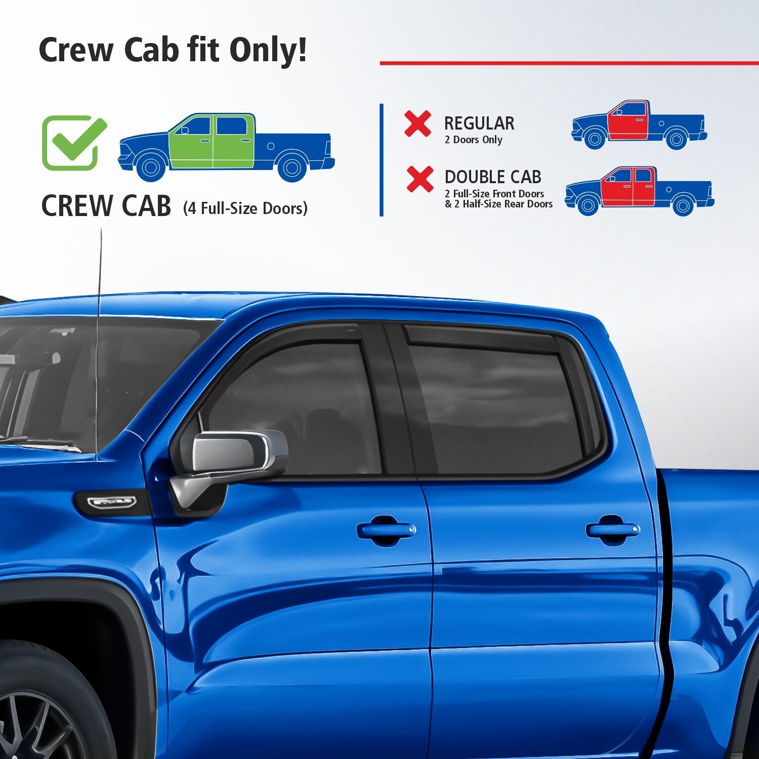 Rain Guards Vent Visors Shade for 2019-2023 GMC Sierra 1500 Crew Cab