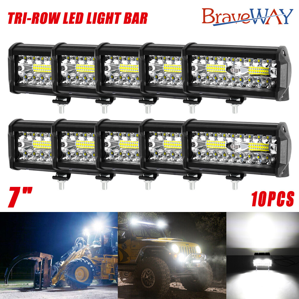 10PCS 7″Inch LED Work Light Bar Flood Pod Driving Off-Road Tractor 4WD 12V 1200W