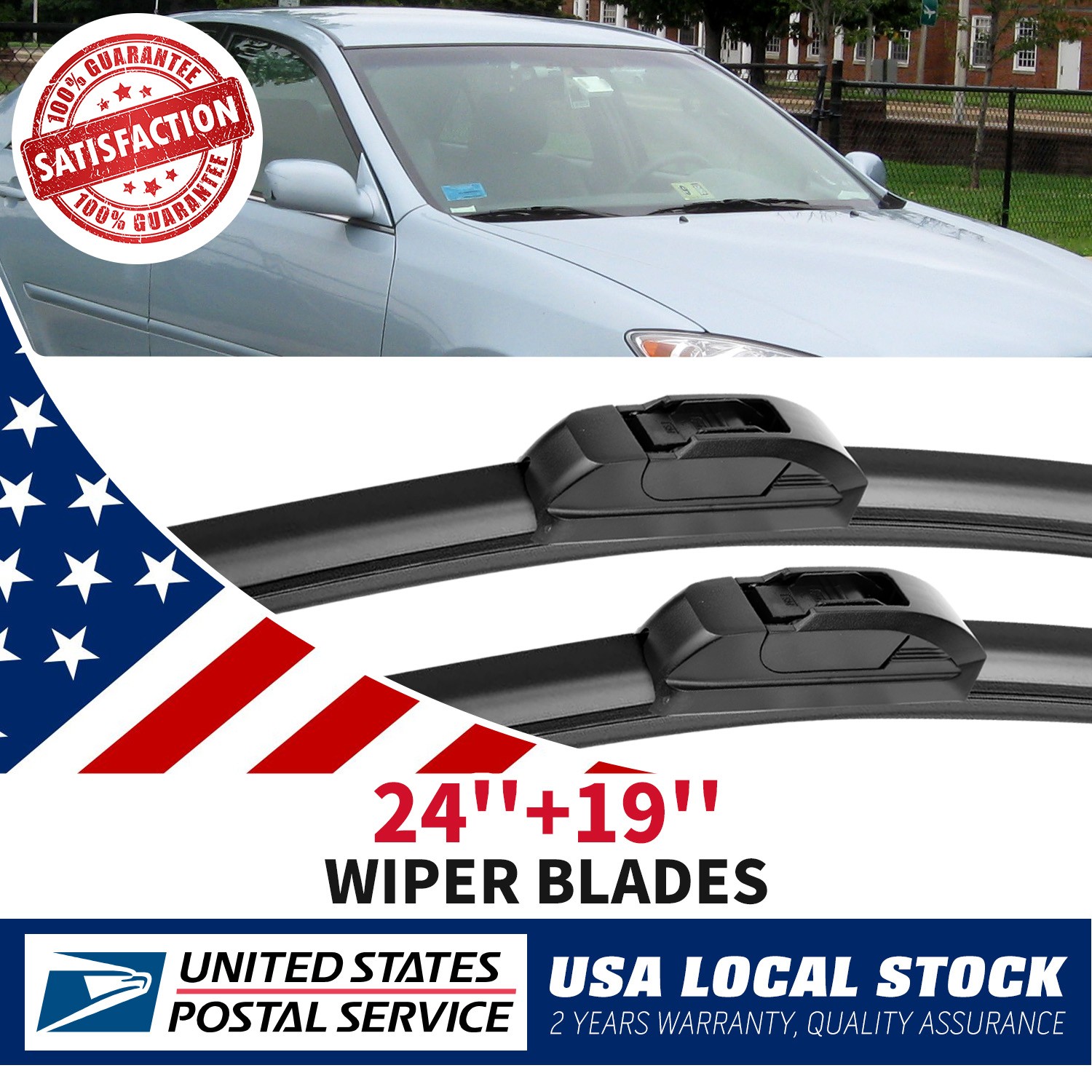 24″+19″ All-Seasons Durable Stable& Quiet Windshield Wiper Blades-J Hook Wipers