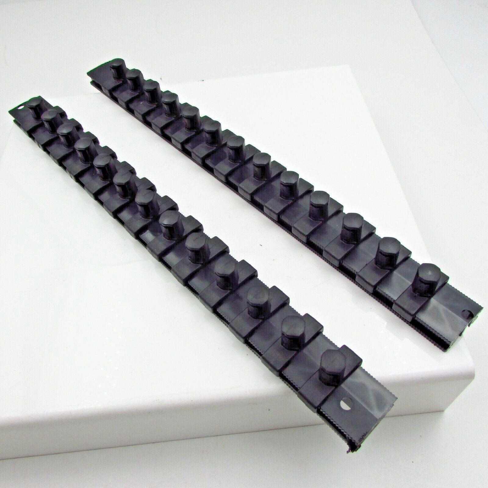Qty 2 Ernst Socket Organizer Rail 3/8 Drive & 13 Twist Lock Clips 11 1/2″ Long
