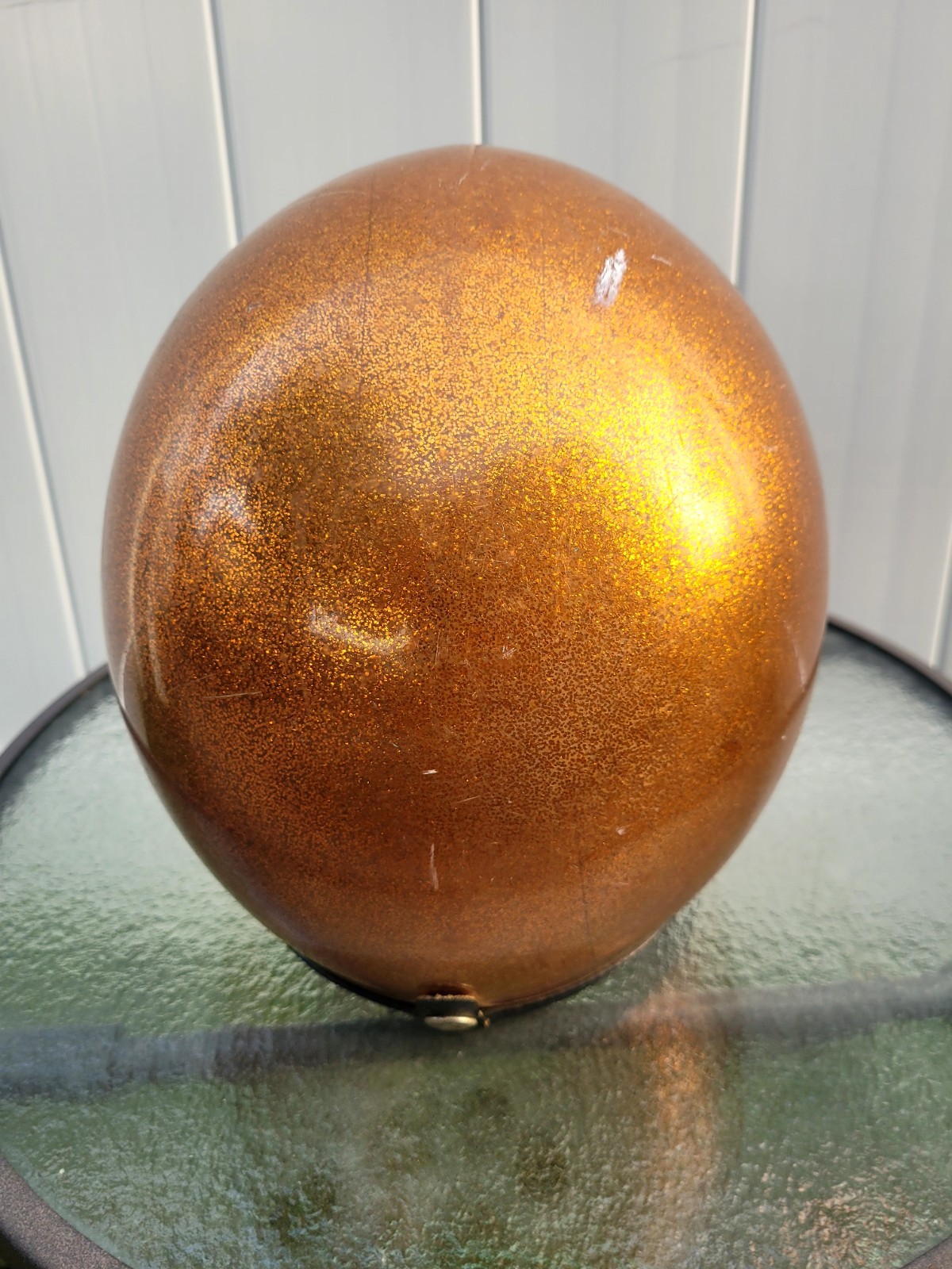 True Vintage Motorcycle Helmet Metal Flake Gold Copper Glitter With Chin Strap