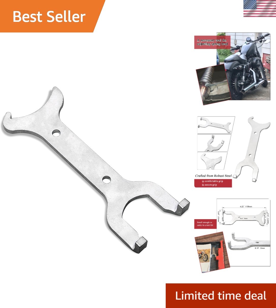 Universal Rear Shock Adjustment Spanner Tool for Harley Models – Carbon Steel