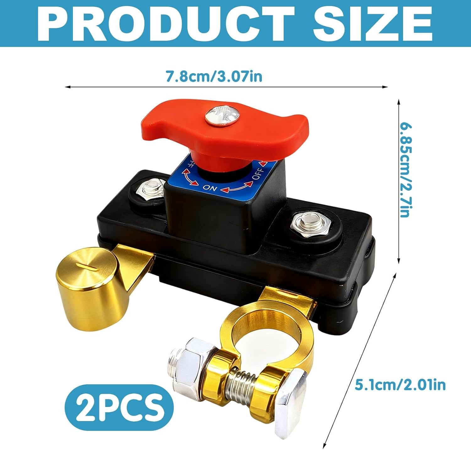 2Pcs Universal Battery Disconnect Switch 12V / 24V Cut Off Isolator for Cars RV