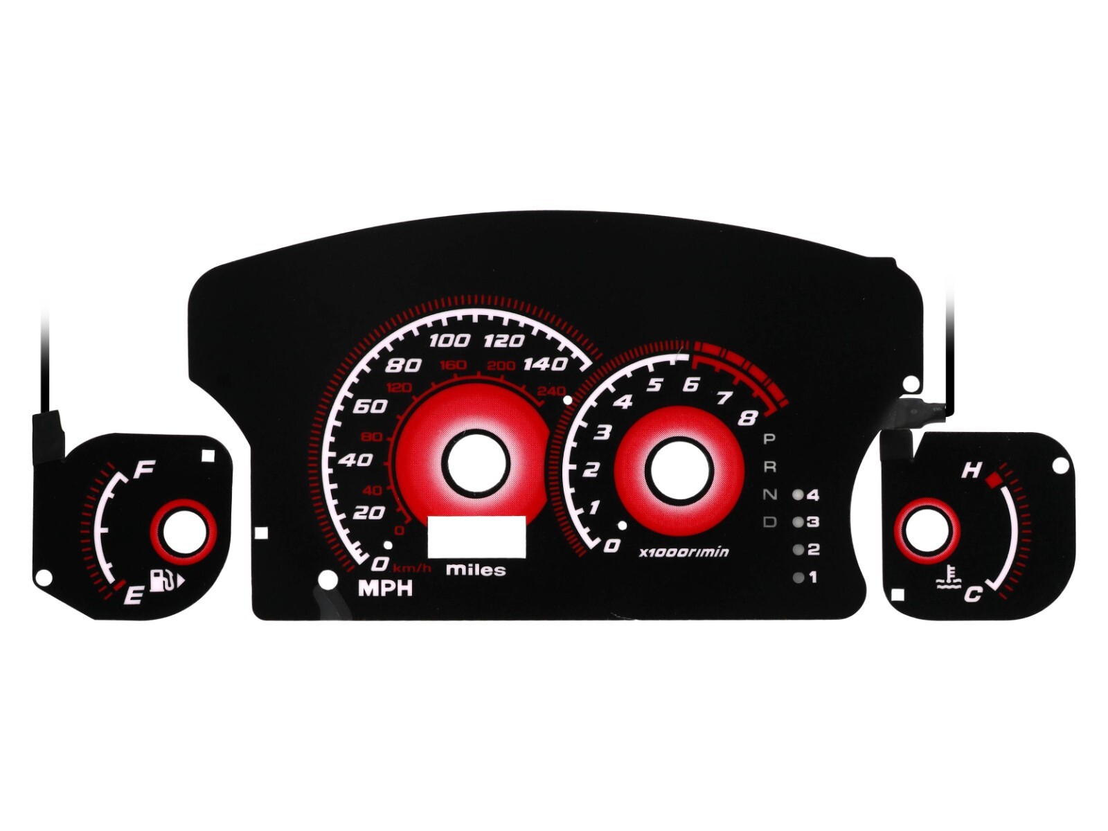 RED Glow Gauge Blk Overlay For 00-05 Mitsubishi Eclipse AUTO Instrument Cluster