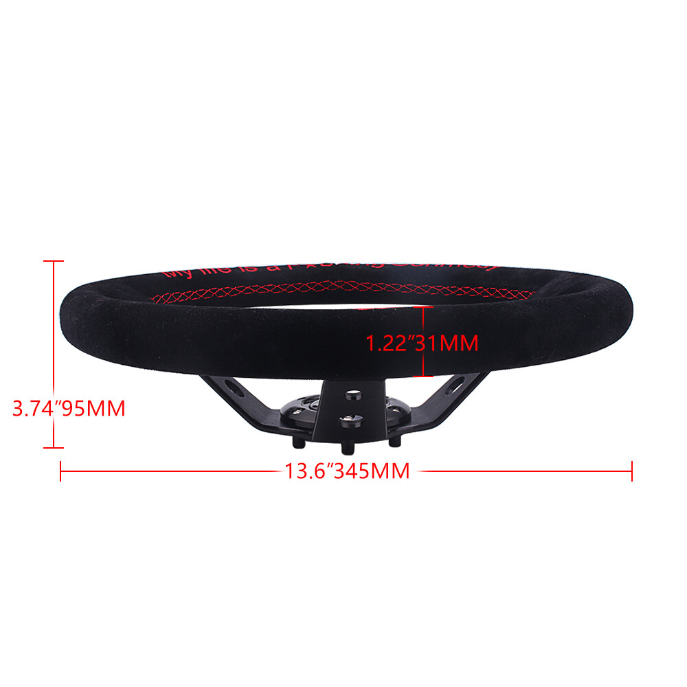 14inch 350mm Suede Leather Grip Steering Wheel Hand 9.5cm Dish for Racing