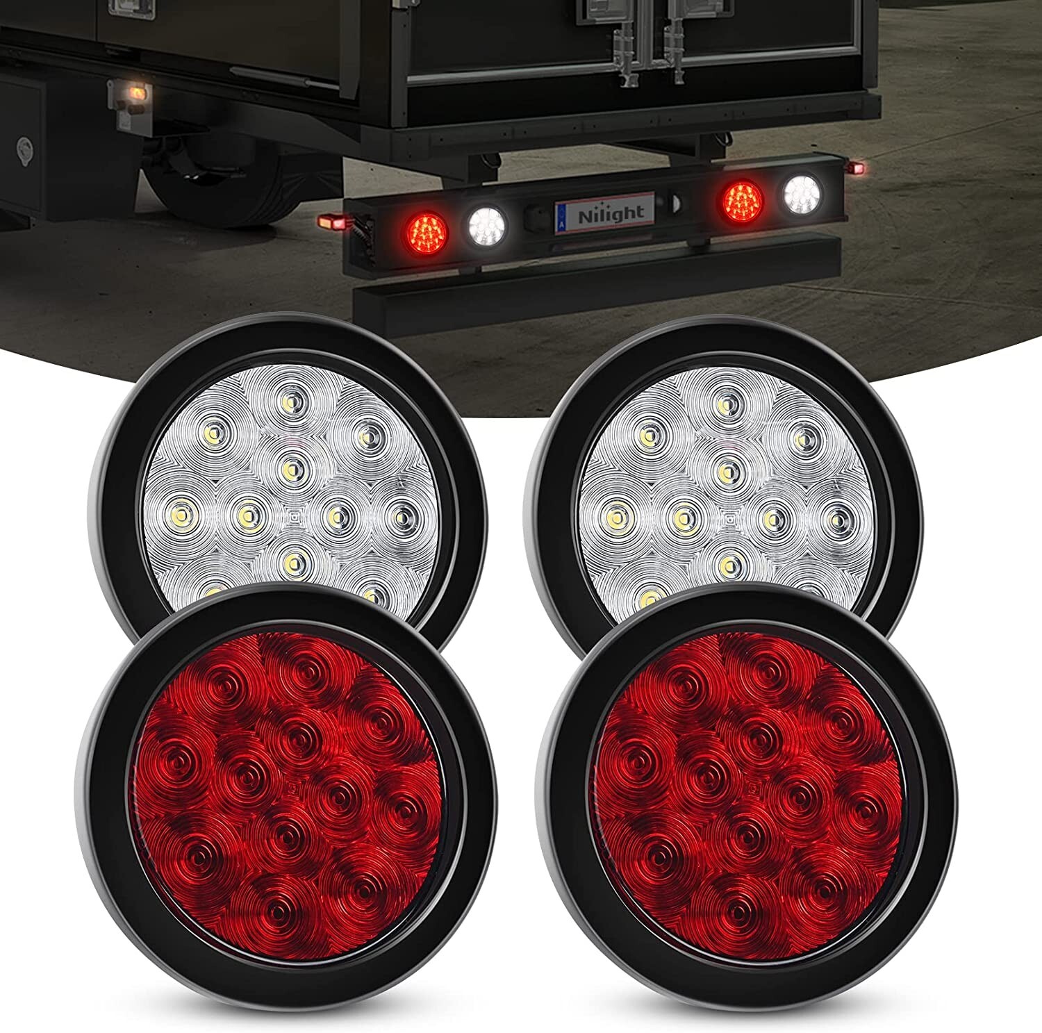 Nilight 4PCS 4” 12LED Round Reverse Brake Turn Tail Lights 2 Years Warranty