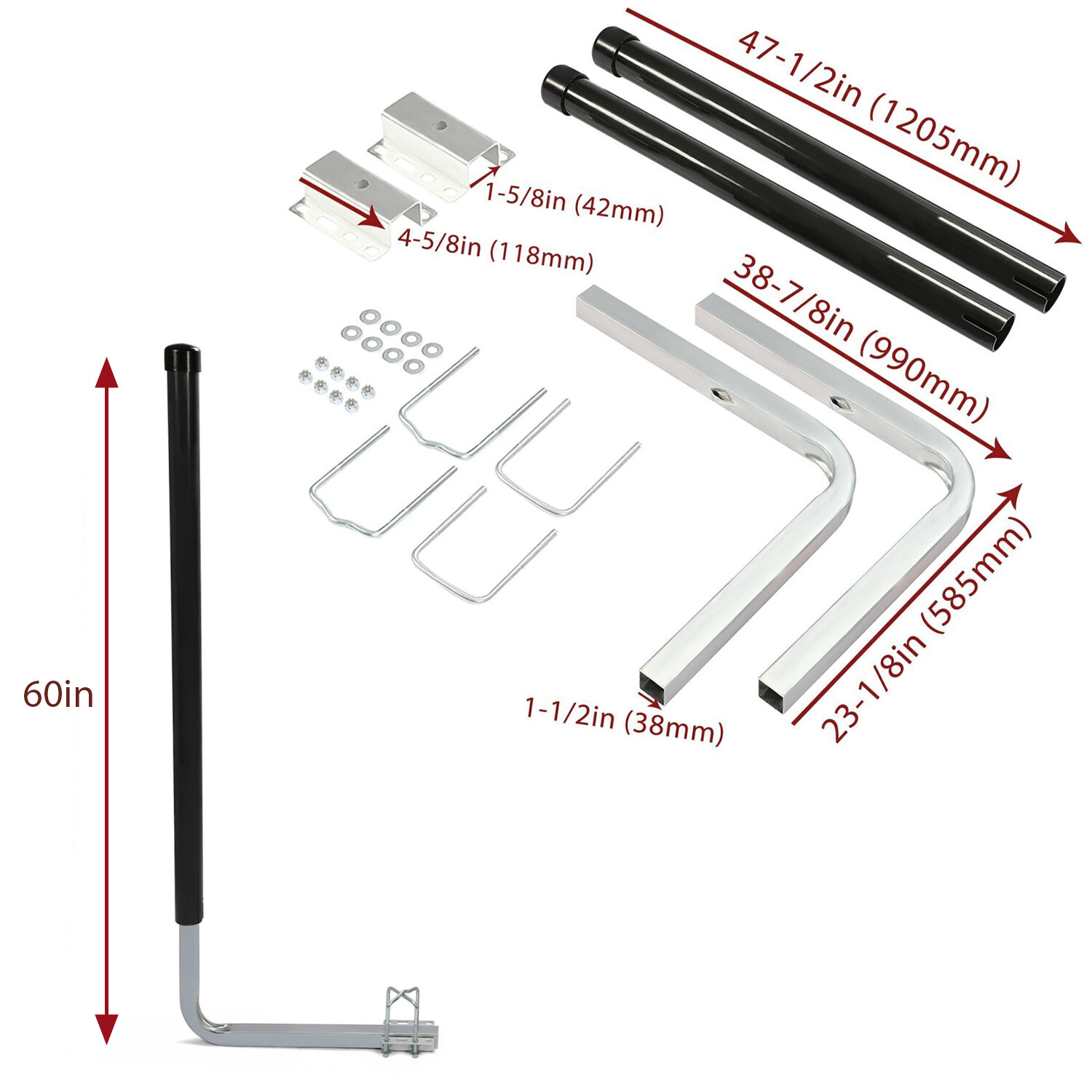 Pair 60″ Boat Trailer Zinc-Plated Guide On Post Kit With PVC Poles Covers Black