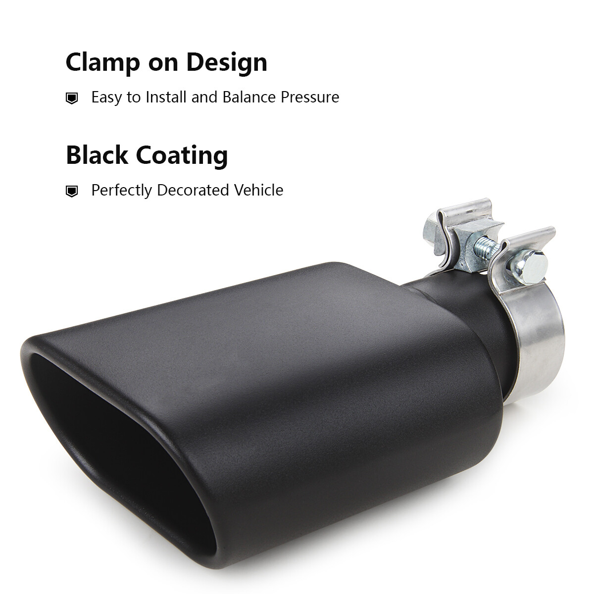 Square Exhaust Tip 2.5″ Inlet Rectangle 3″ x 5.5″ Outlet 9.5″ Long Clamp on Desi