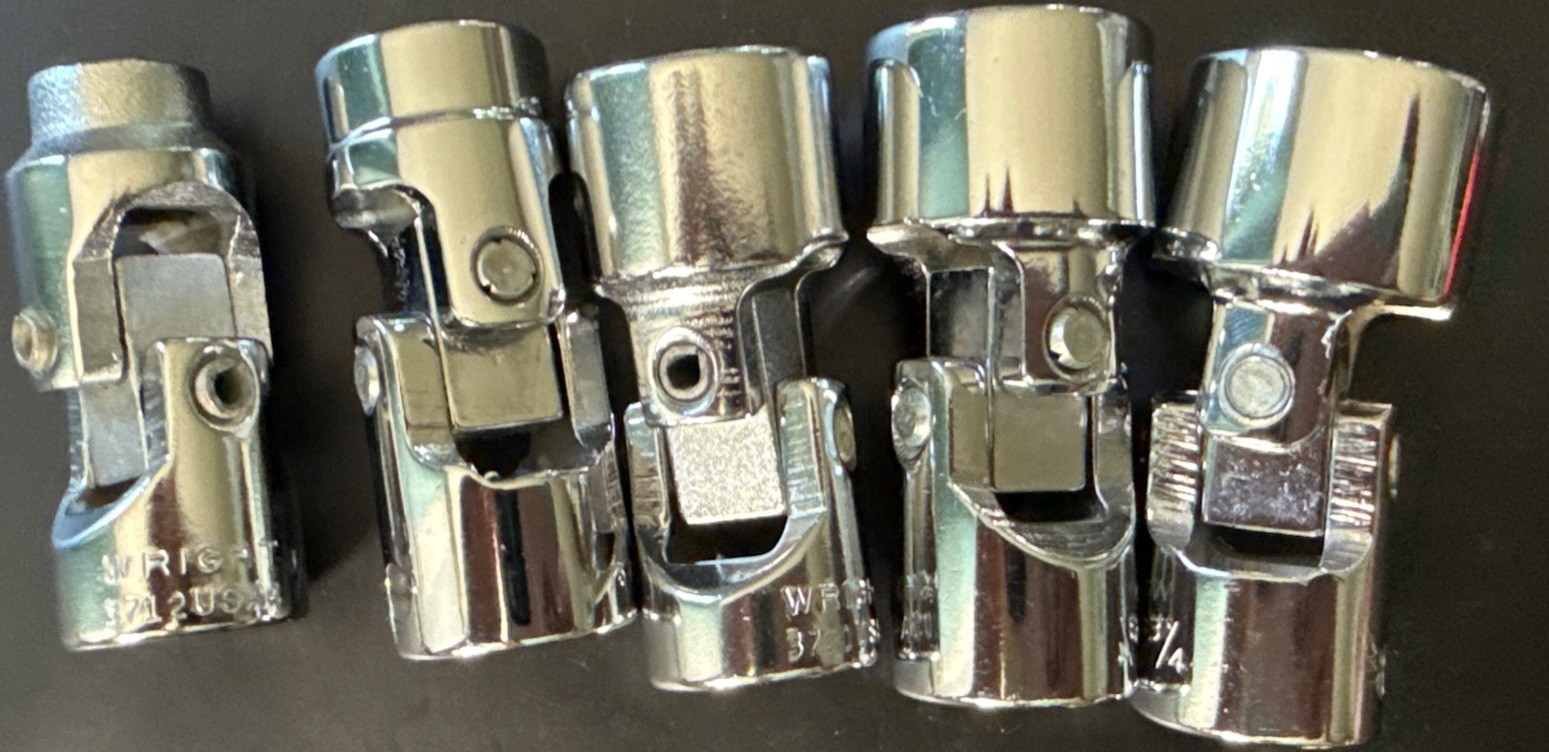 NOS 5pc WRIGHT TOOL 3/8” UNIVERSAL SWIVEL WOBBLY SOCKET SET SAE 6pt 3/8” – 3/4”