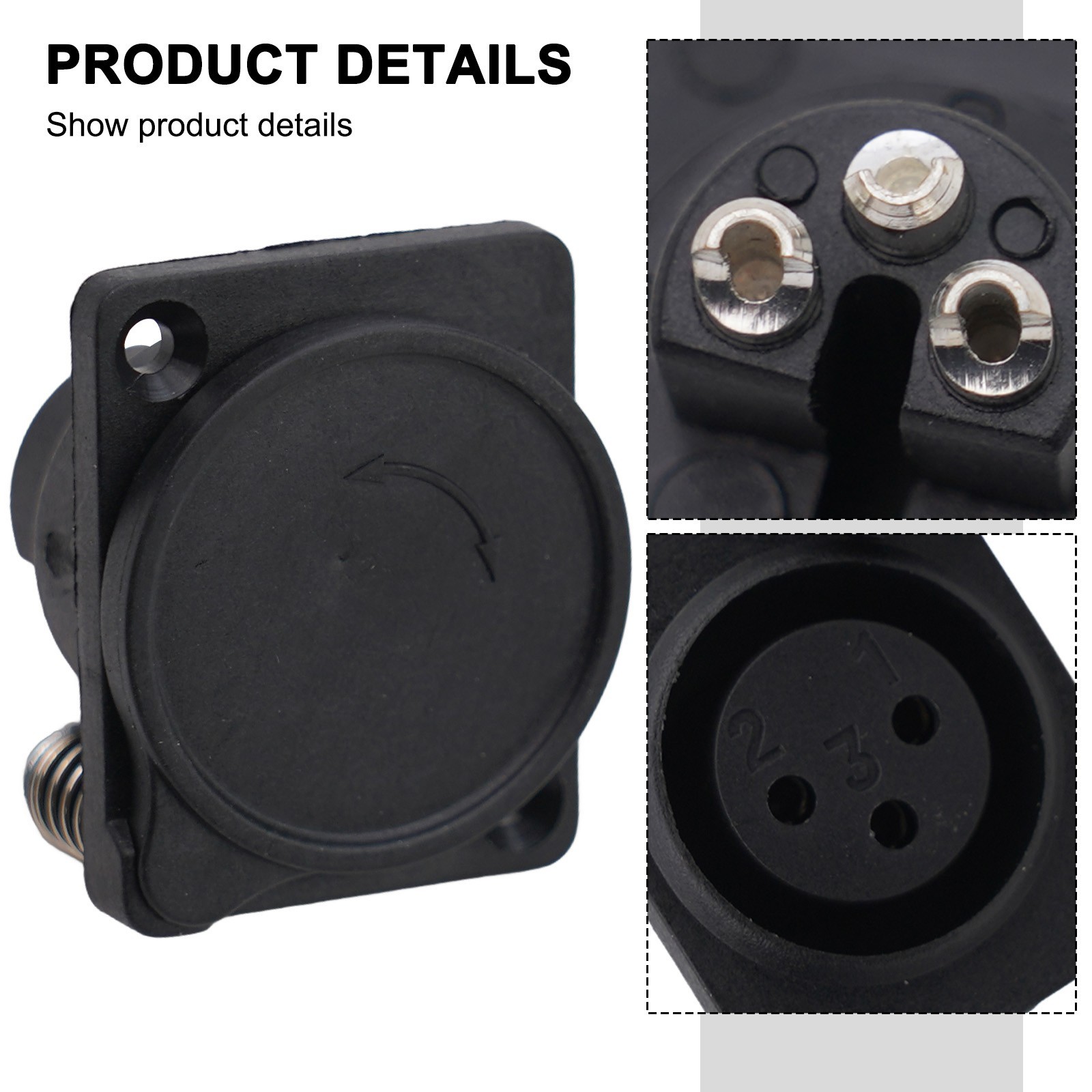 ABS 3-Pin XLR Female Chassis Panel Socket Connector For Audio Mobility Scooter
