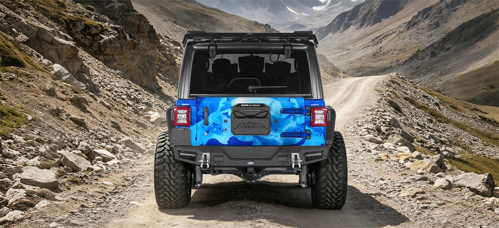 Off-Road Rear Bumper w/2” Hitch Receiver & LED Light For 18-26 Jeep Wrangler JL