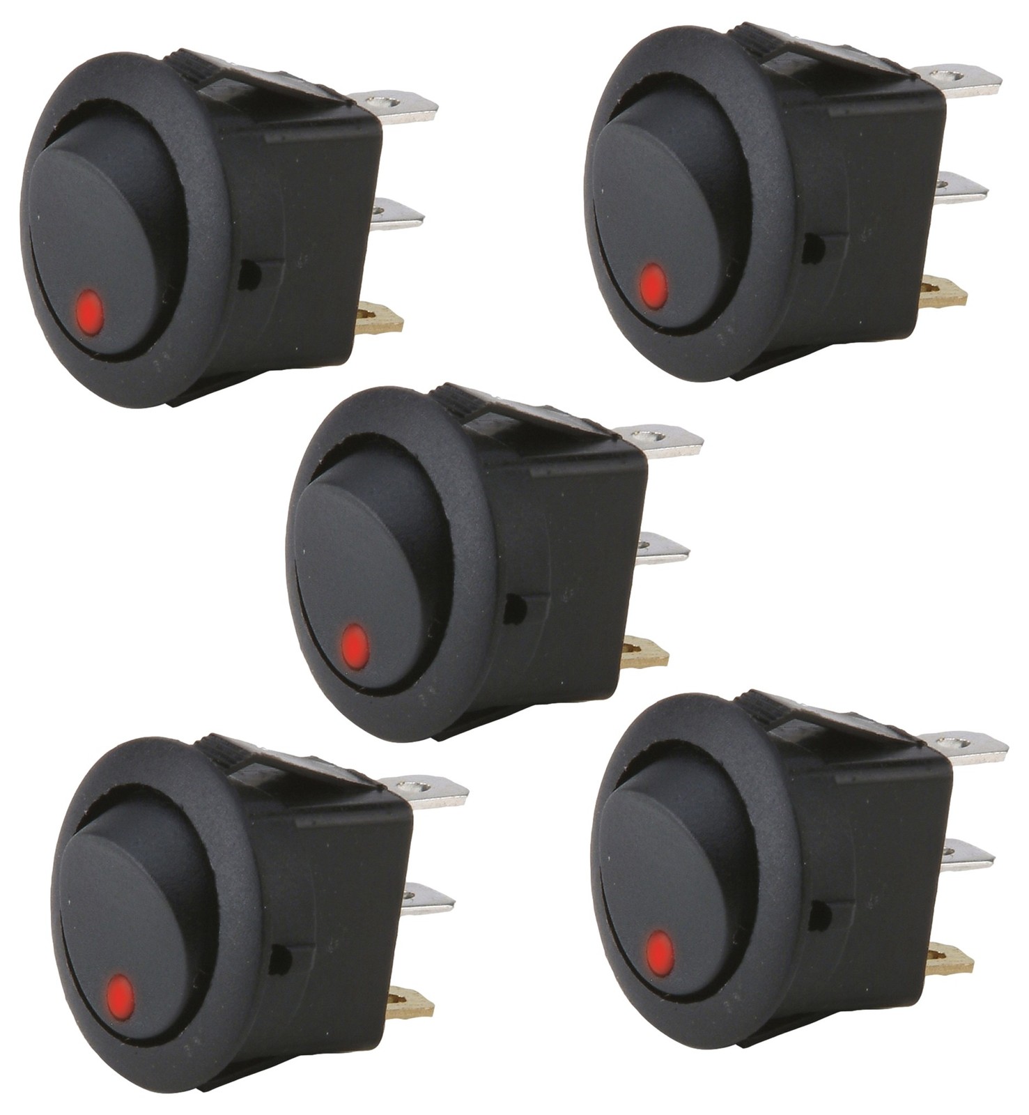 Install Bay IBRRSR Round Rocker Switch with Red LED No Leads 20A – 5 Pack