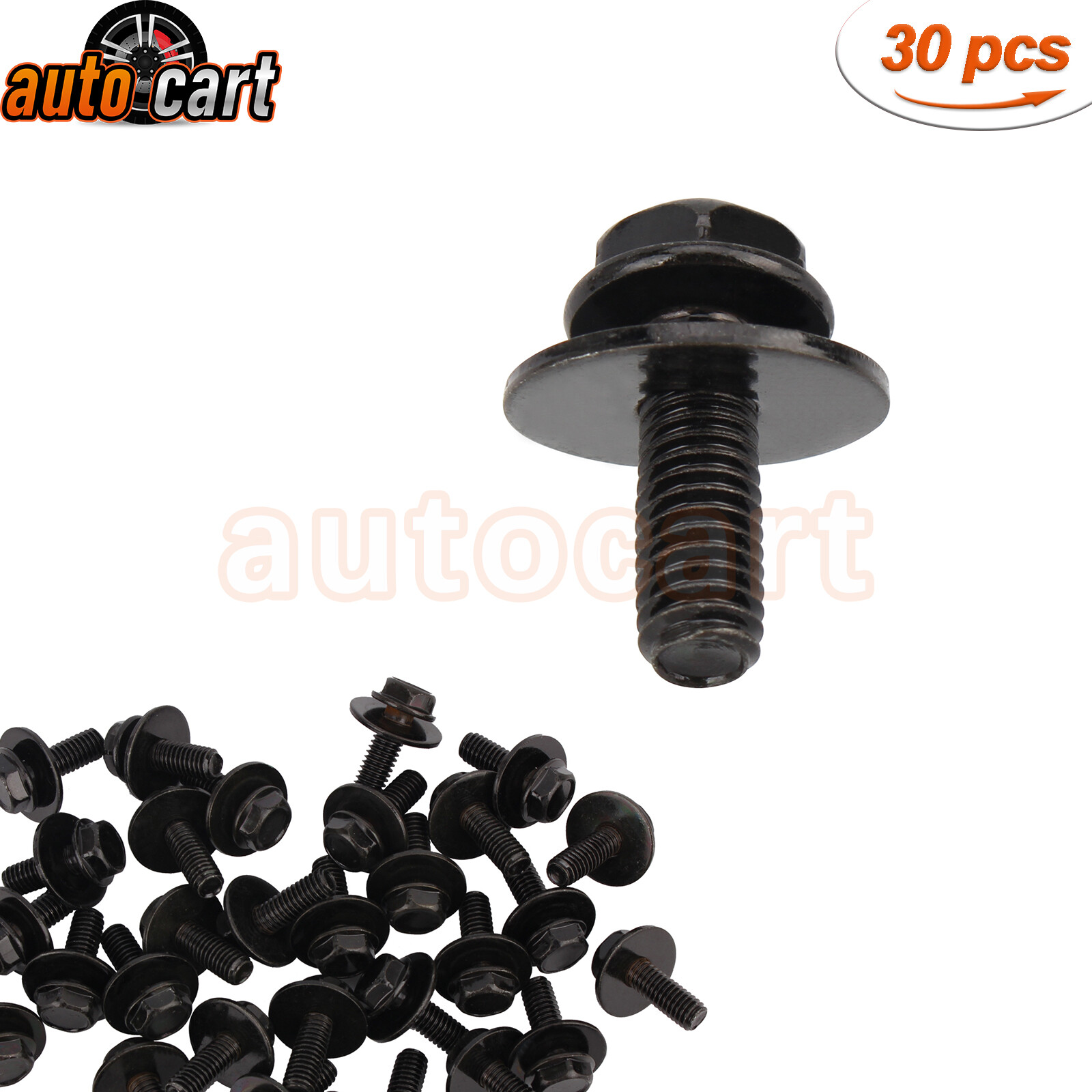 30X Body Bolts Screws Fastener Fender M6-1.0x 16mm Long- 10mm Hex- 17mm Washer