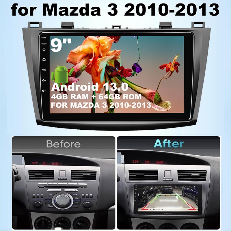 For Mazda 3 2010-2013 9″ Auto Stereo Video GPS Android 13.0 Bluetooth WiFi 4+64G