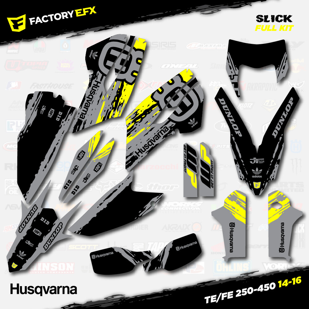 Gray & Yellow Slick Racing Graphics Kit fits Husqvarna 14-16 TE FE 250 450 TE250