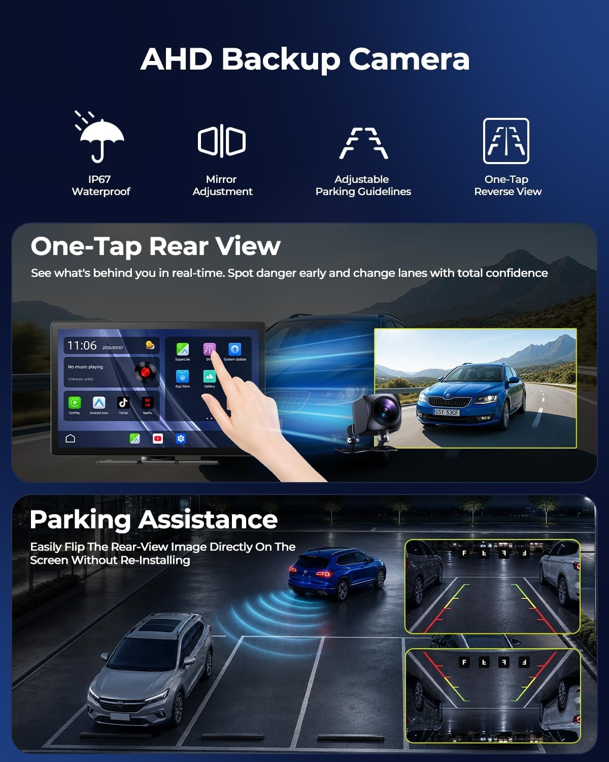 11inch Wireless Apple CarPlay Screen Portable Car Stereo Android Auto w/ Youtube