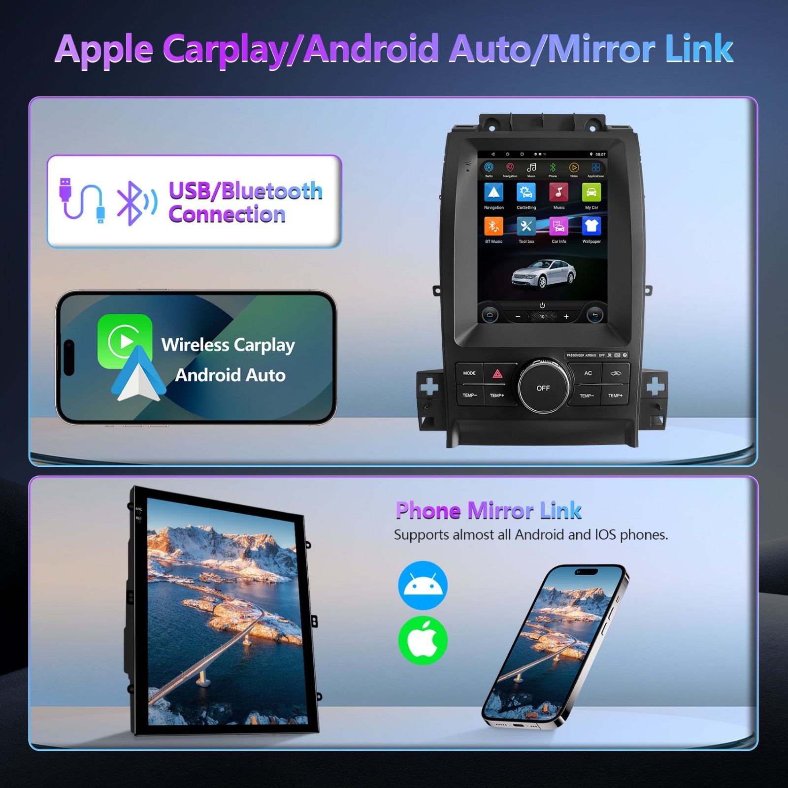 9.7″ Tesla Style FOR Ford Taurus 2011-2019 Android 14.0 CARPLAY GPS RADIO STEREO