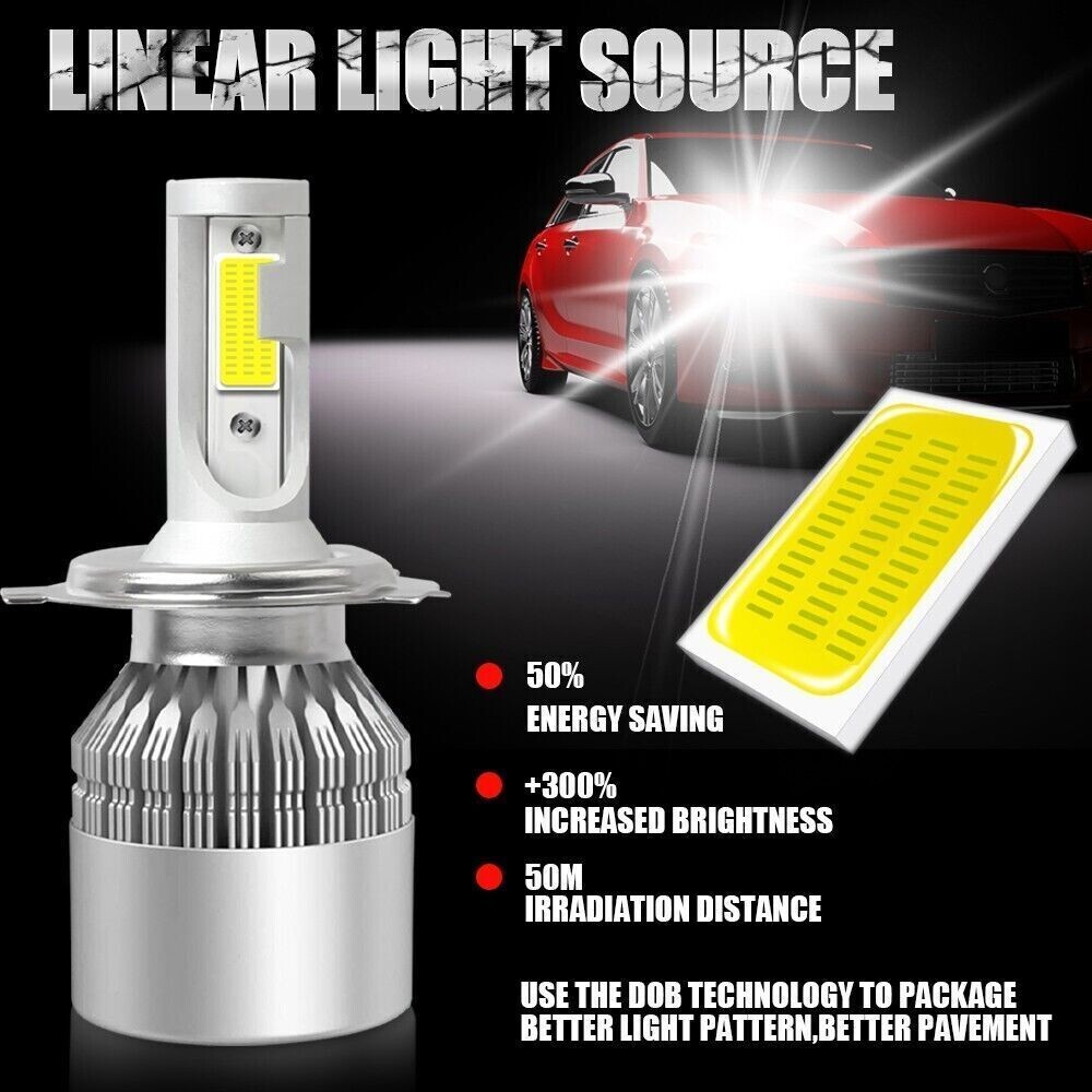 2PCS COB H4 9003 LED Headlight Bulbs High Low Beam Conversion Kit 6000K white