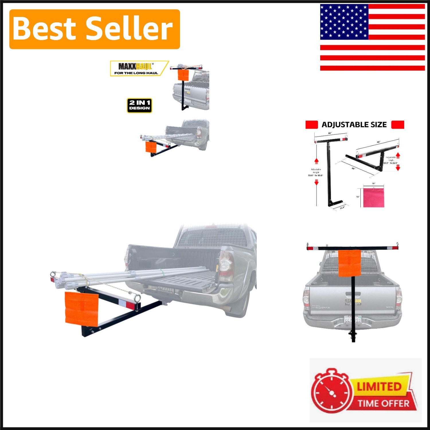 Maxxhaul Truck Bed Extender – 350 lb Capacity, Secure Tie-downs Included
