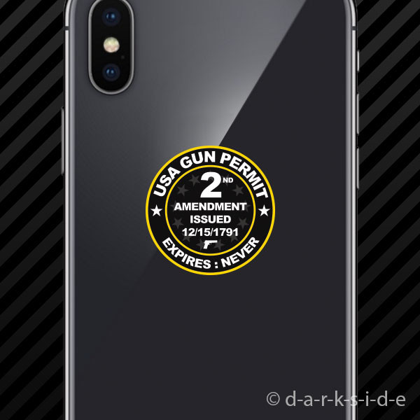 (2x) Black USA Gun Permit 2nd Amendment Cell Phone Sticker Mobile 2a gun rights