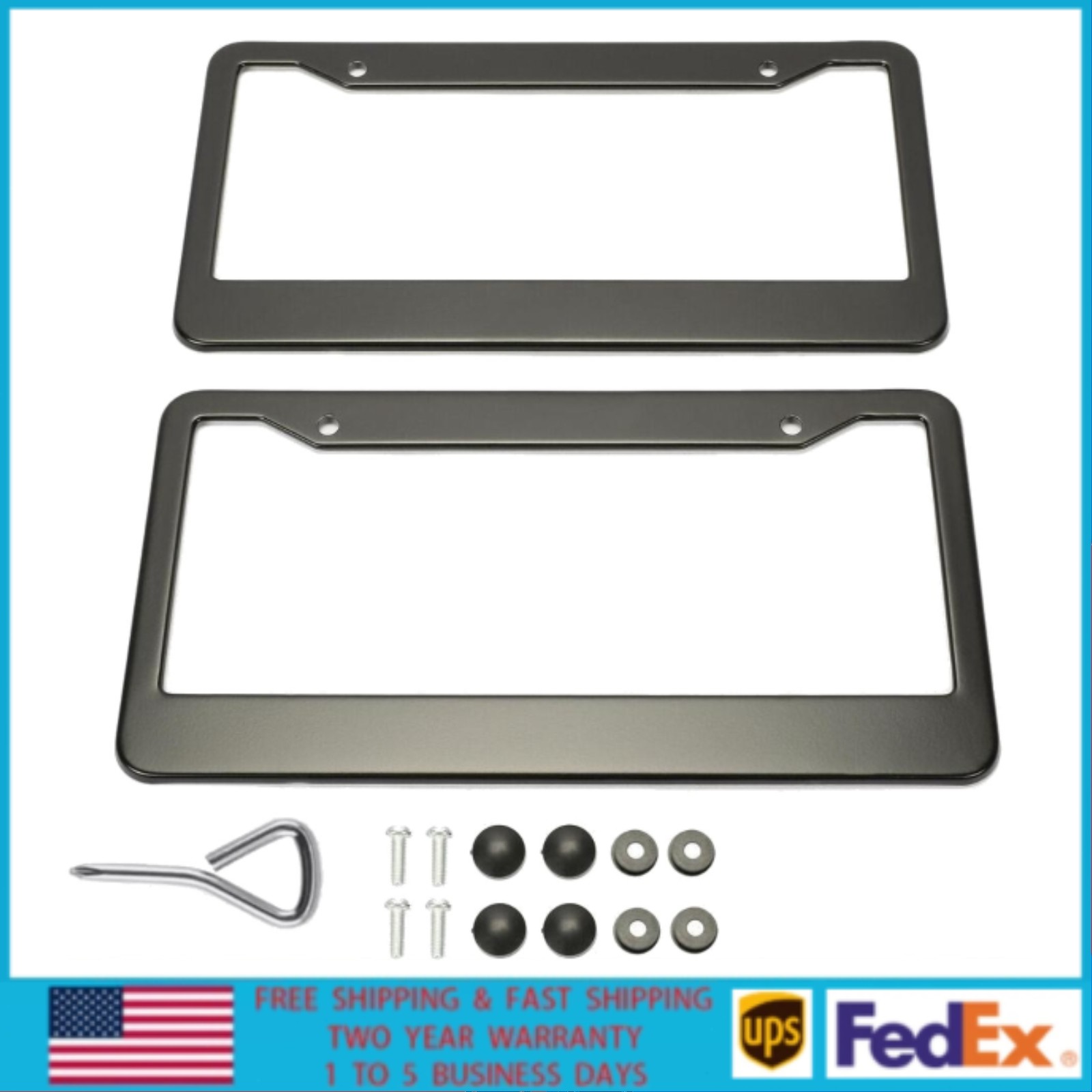 2PCS Stainless Steel Universal Black License Plate Frame Tag Cover Screw Caps