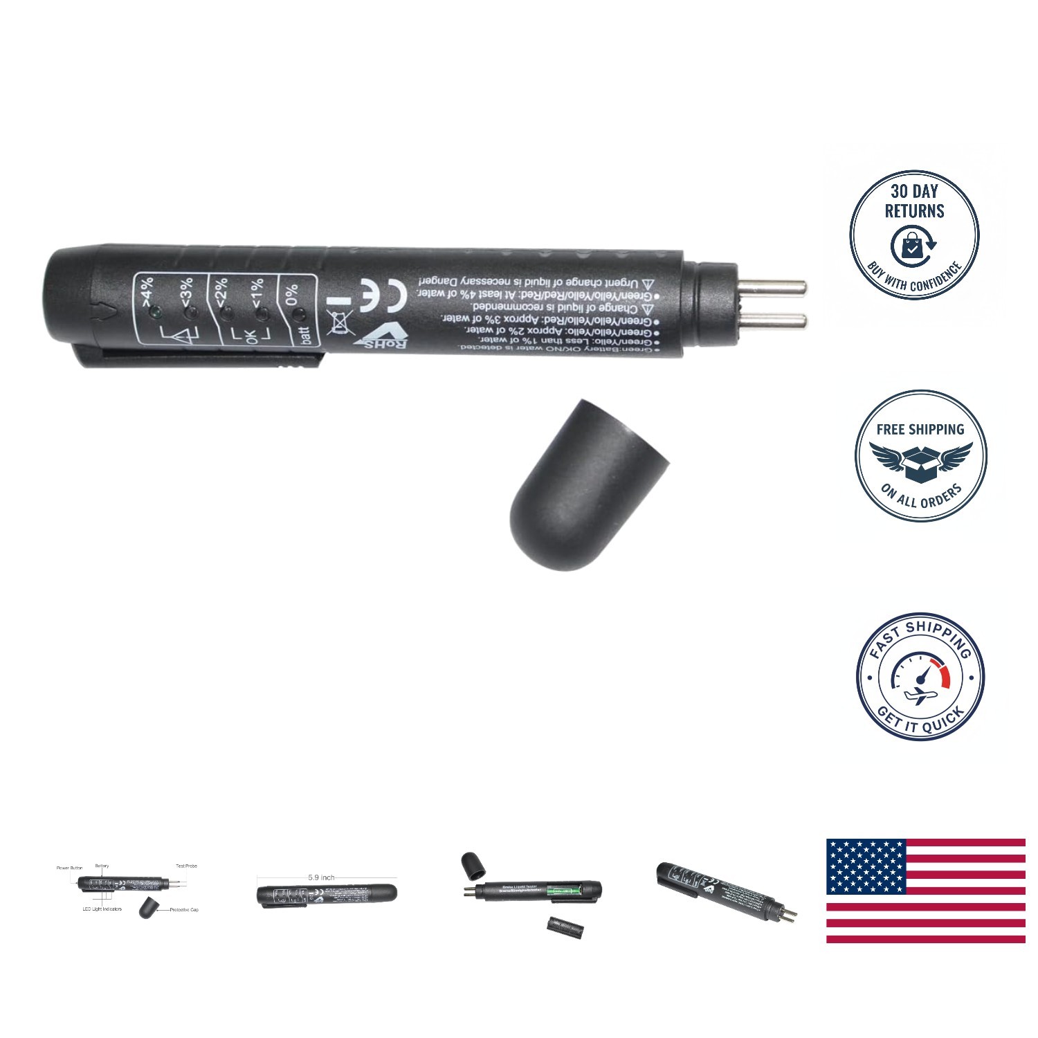 Portable Brake Fluid Tester with 5 Color LED Indicators – Safe Driving Essential