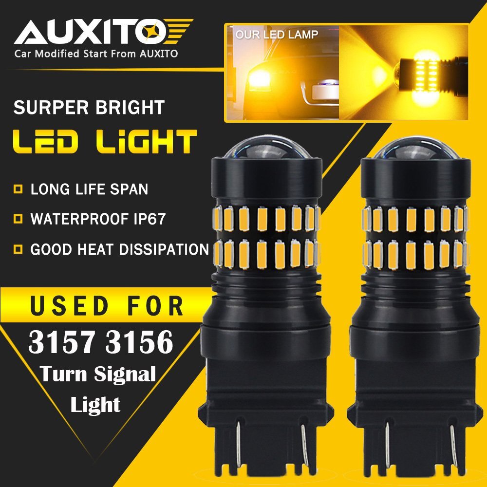 AUXITO 2X 3157 3457A 4157 Super Amber Turn Signal Blinker LED Light Bulbs 48H EA