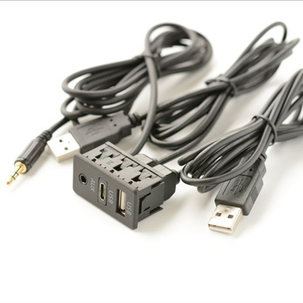 Car Dashboard Mount Type C USB Ports AUX Extension Panel Cable Adapter 150CM