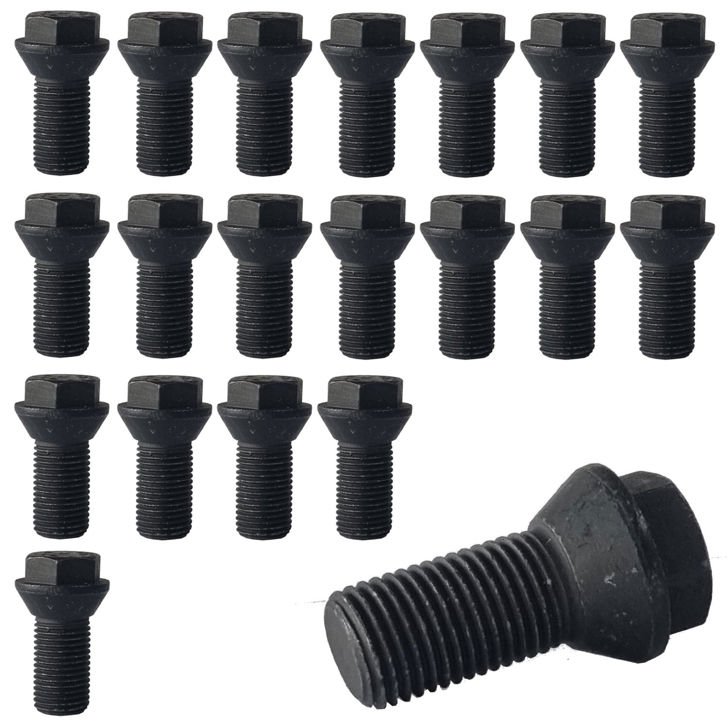 20x Wheel bolts M12x1.5 tapered 60° black for Wheel Bolts