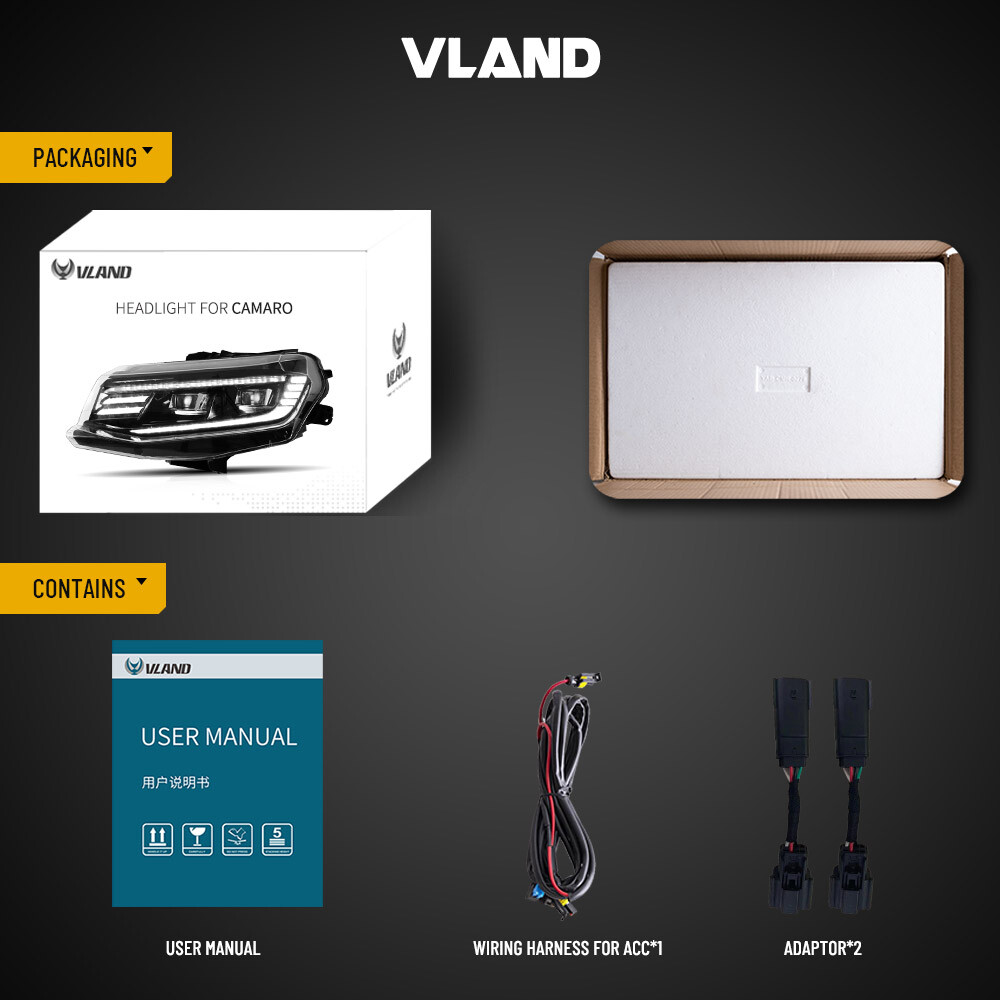 VLAND LED Projector Headlights For 2016-2018 Chevrolet Chevy Camaro W/Sequential