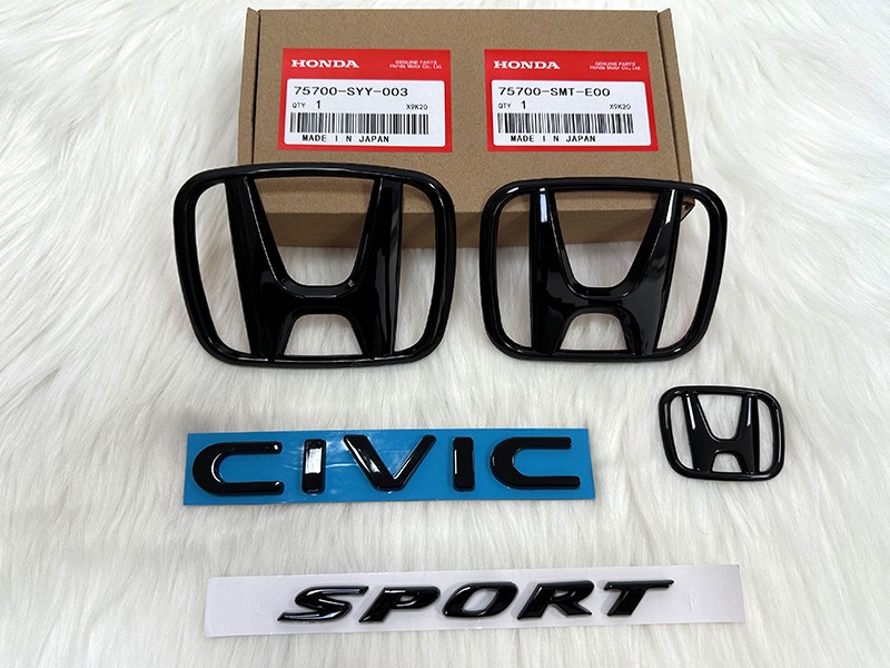 5PCS For 2022-26 Civic 11th Glossy Black Front Griile Emblem Rear Badge