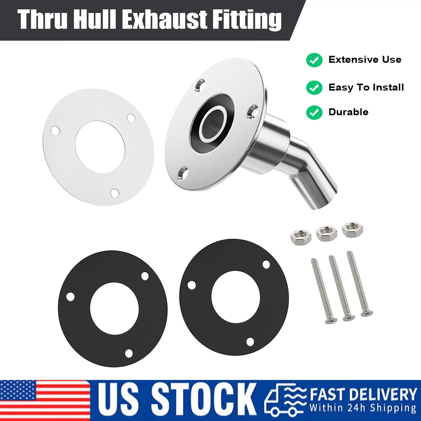 Stainless steel thru hull / exhaust skin fitting 24mm sim to Webasto Eberspacher