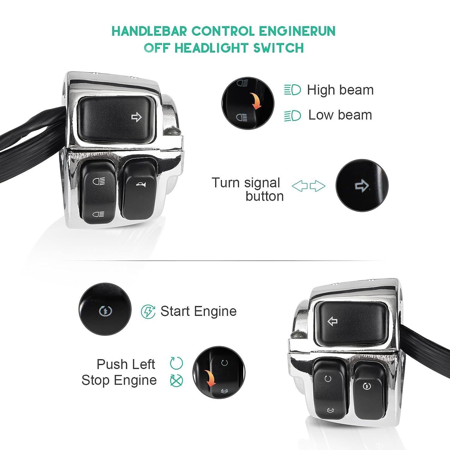 1″ Motorcycle Handlebar Control Switches With Wiring Harness Kit For Harley