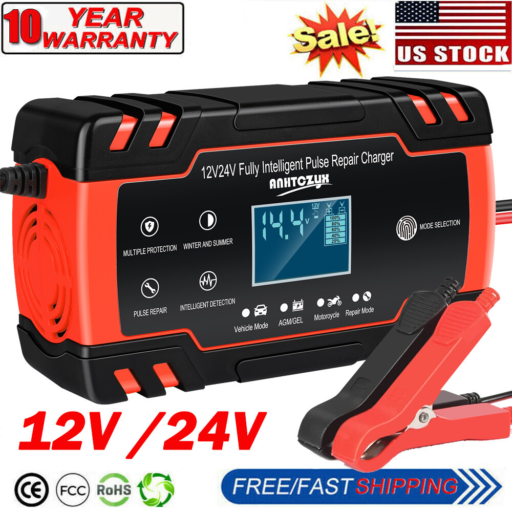 12V 24V Fully-Automatic Smart Car Battery Charger Maintainer Trickle Charger 8A