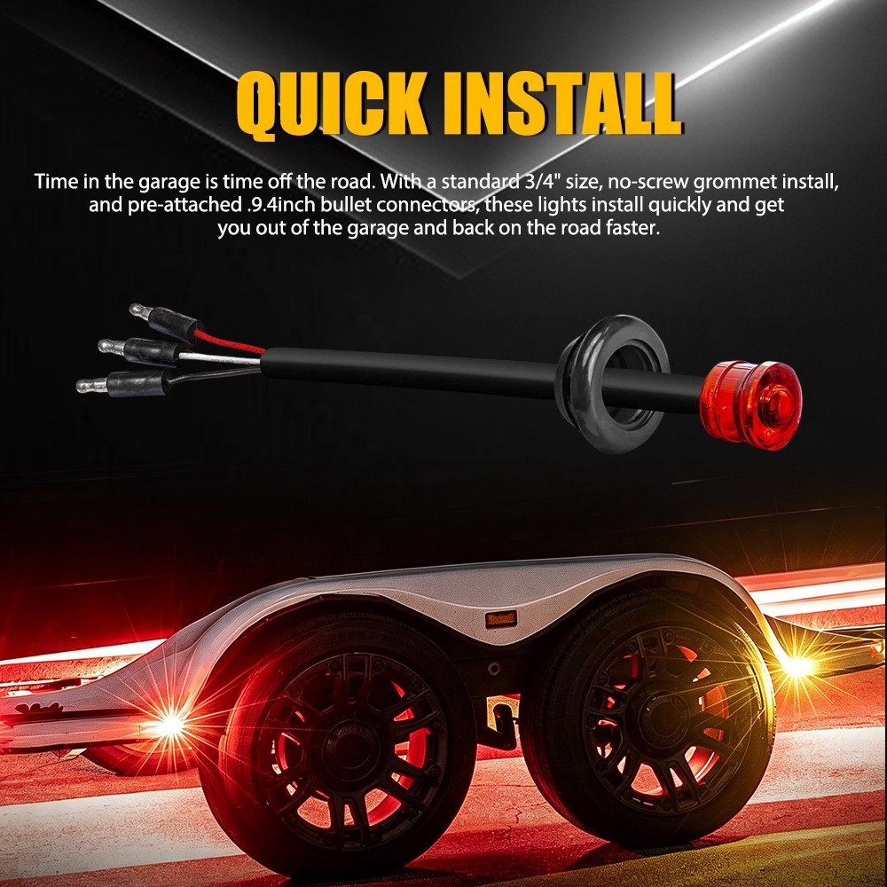Red 10X 3/4″ Round LED Waterproof IP67 Side Marker Clearance Indicator Light 12V