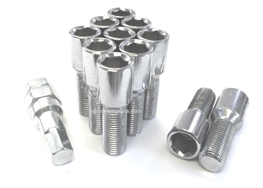 (20) 14×1.5 TUNER LUG BOLTS CHROME 6-SIDED HT WHEEL LOCK 30MM MERCEDES AUDI VW
