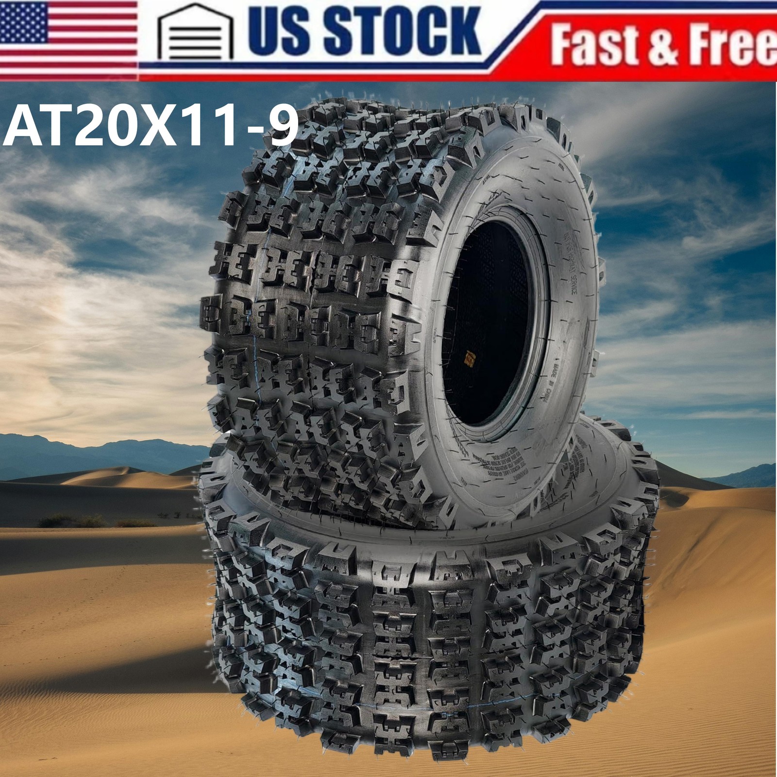 2 Pack 20×11-9 ATV Tires 20x11x9 20 11 9 ATV UTV All Terrain Tires 6PR Tubeless