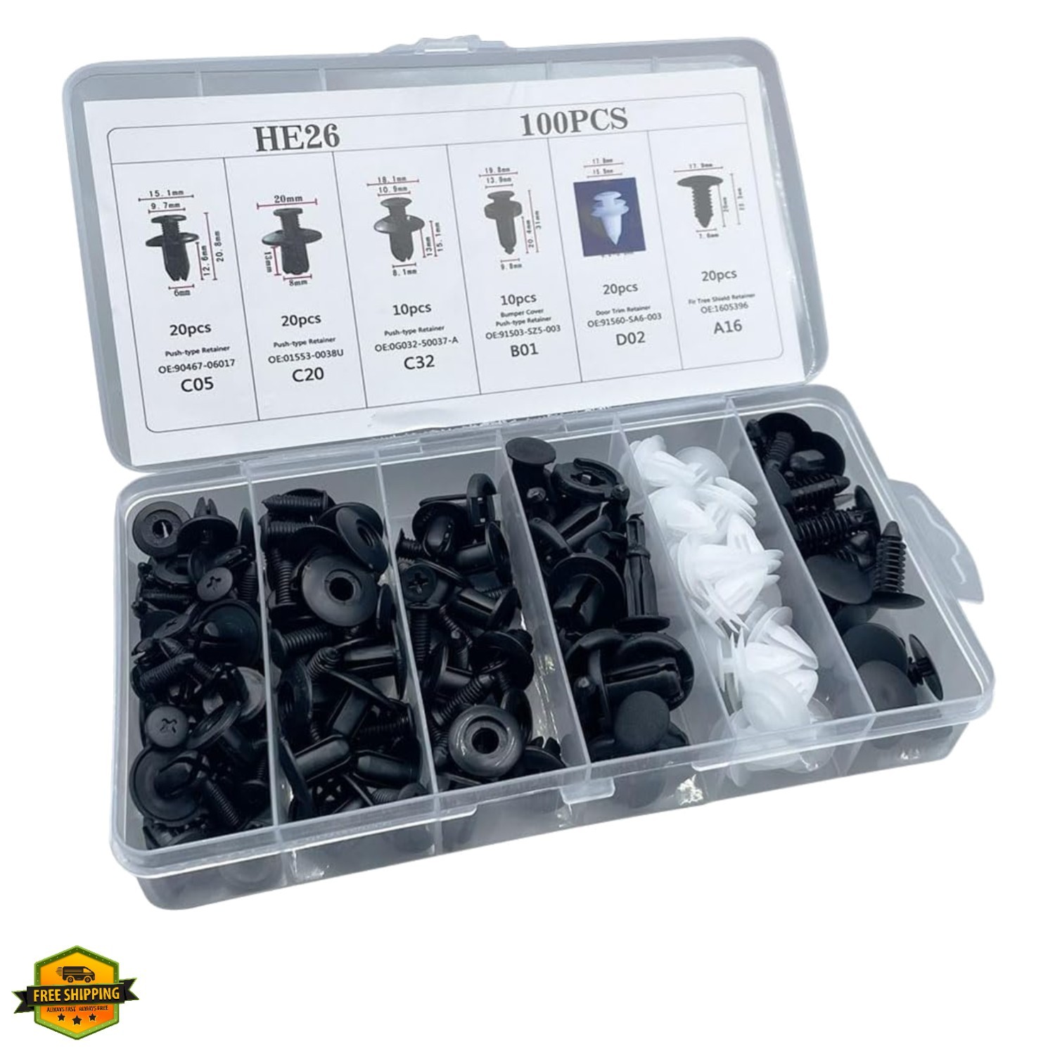 100PCS Plastic Car Body Trim Clips, Universal , Rivets Fasteners Push Retaine…