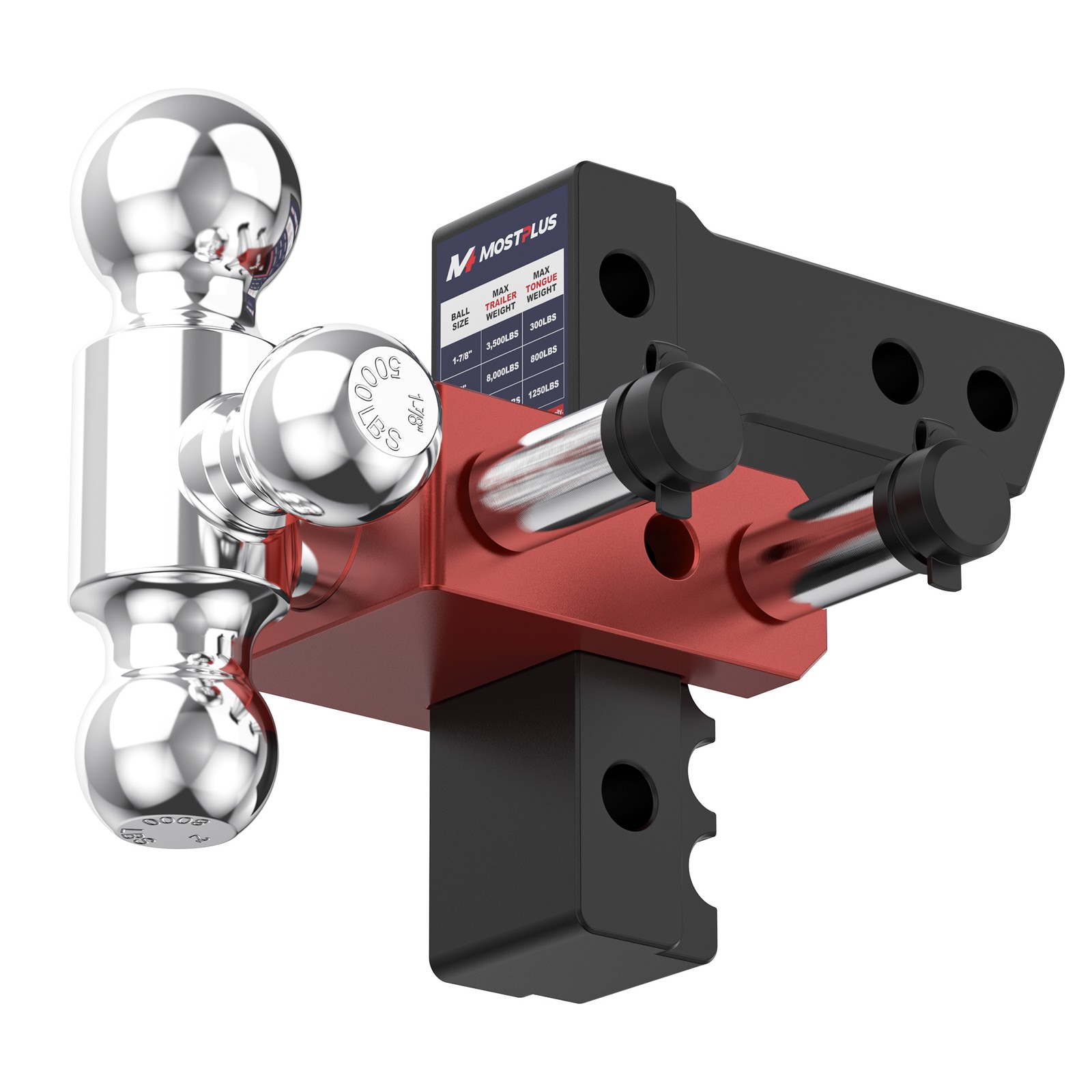 2″ Receiver 6″ Drop Adjustable Trailer Tow Hitch Tri-Balls Capacity 12500lbs